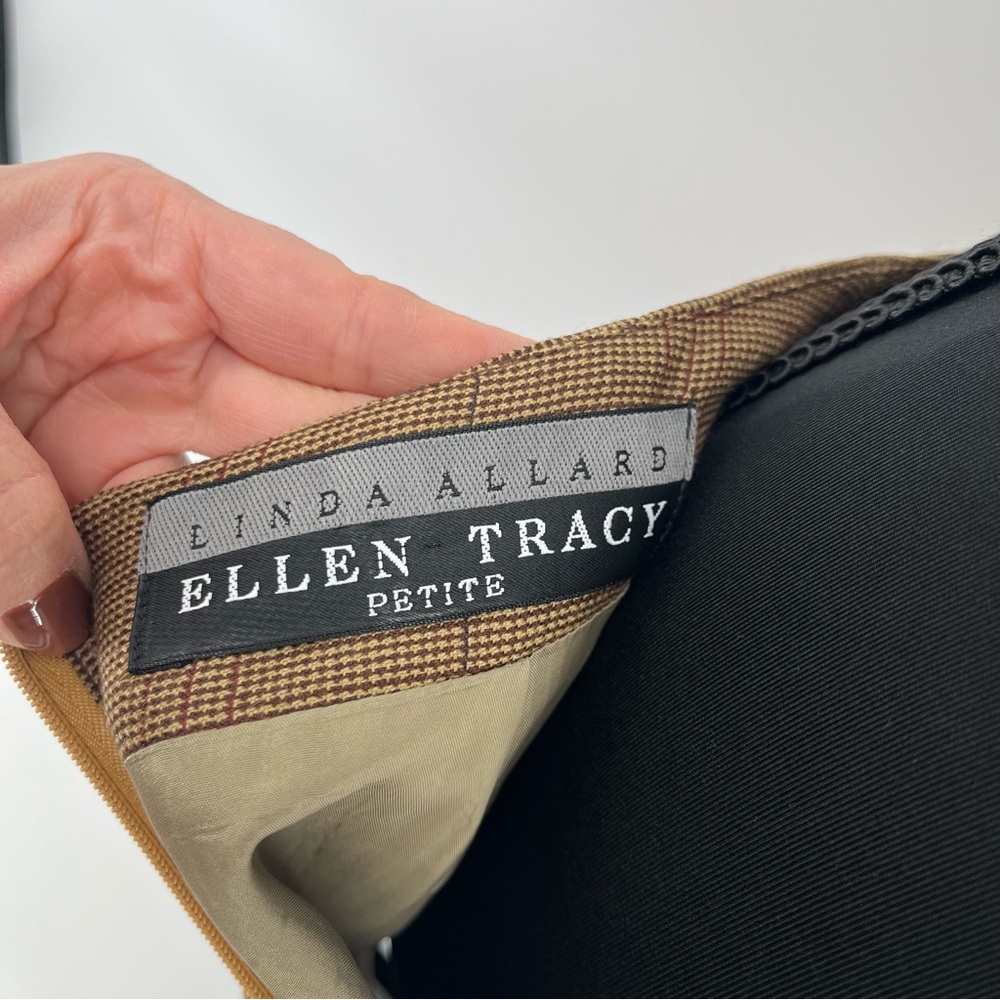 Vintage Ellen Tracy Petite Preppy School Girl Wool Brown Plaid Pencil Skirt - Picture 4 of 8